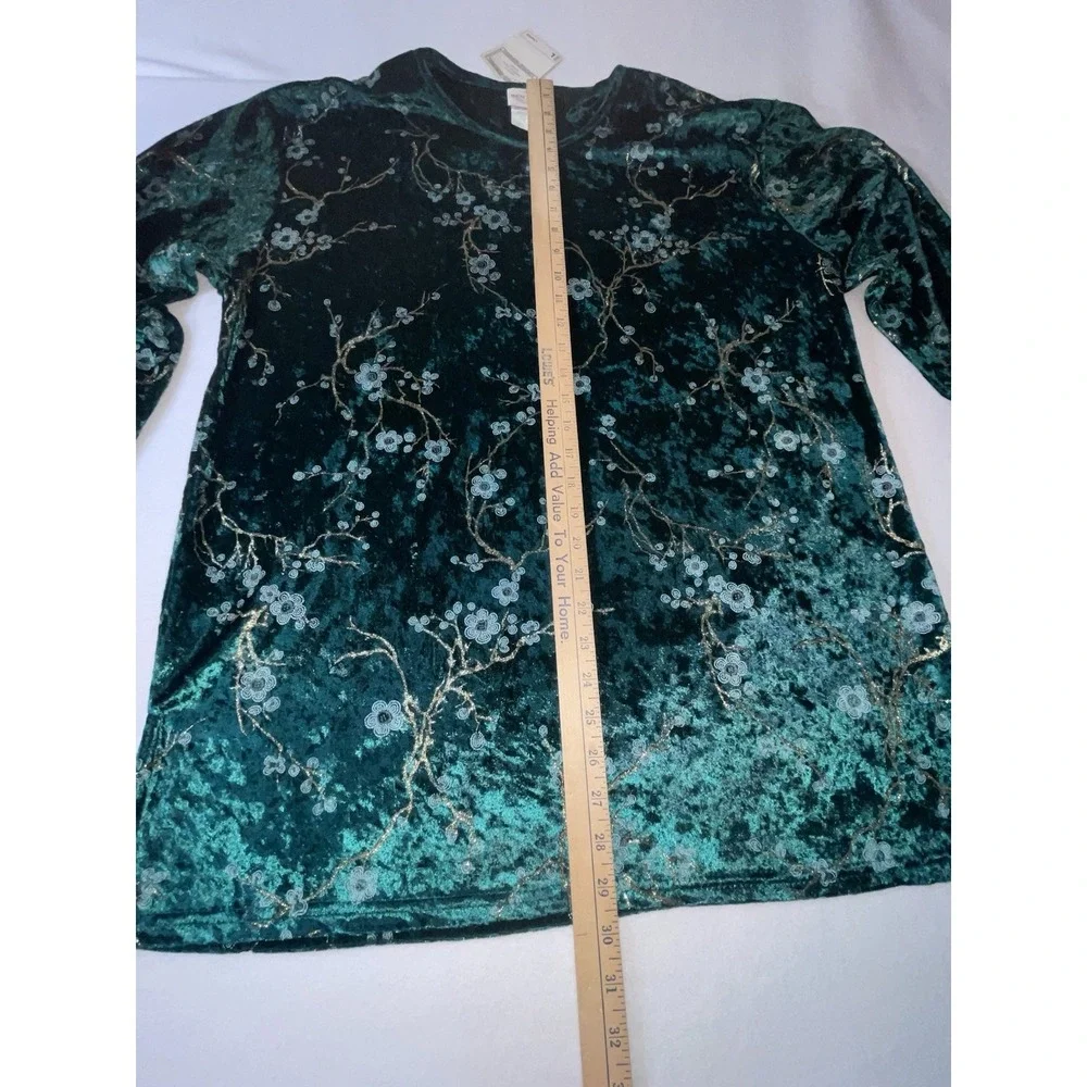 TR Bently Floral Blouse & Pant Set Emerald Green Crushed Velvet Size Large New - Picture 5 of 16